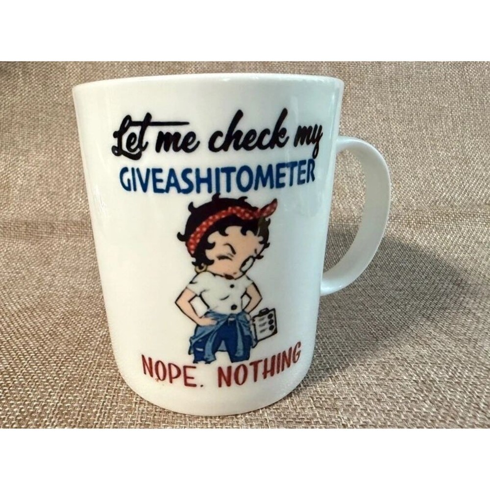 Funny Betty Boop "Giveashitometer" Novelty Coffee Mug - White Ceramic 11oz